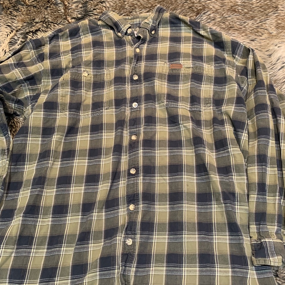 Carhartt Mens Small Yellow Blue/Green Plaid Flannel Button Heavy Work Shirt XL